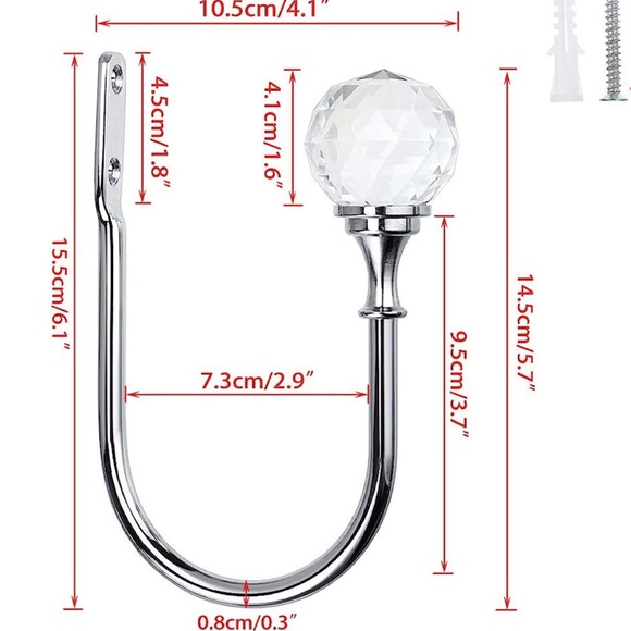 CURTAIN HOLDBACKS WITH CLEAR CRYSTAL BALL - Picture 6 of 9